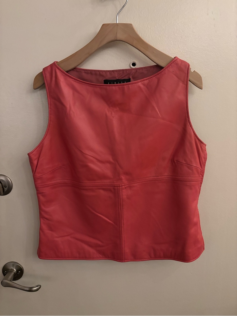Vintage Sleeveless Genuine Leather Shell Top - Coral Red